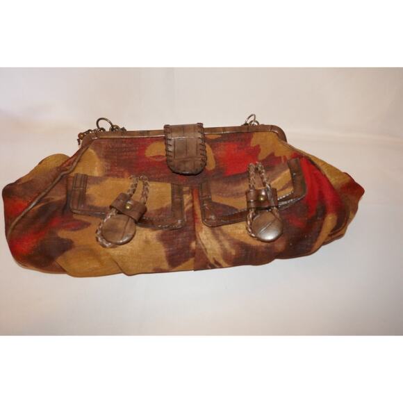 Nine West Multi-Color Textile Fabric Purse Handbag Wood Beaded Straps - Picture 9 of 13